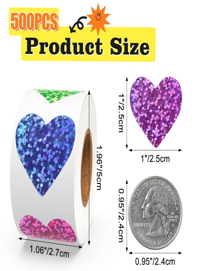 Nelisylux Heart Stickers, Valentines Stickers for Kids, 500Pcs 1 inch Self Adhesive Colorful Glitter Sticker for Reward Classroom Teacher Envelope Seal Mother Day Birthday Wedding Gift Decorative Label Sticker - Image 3